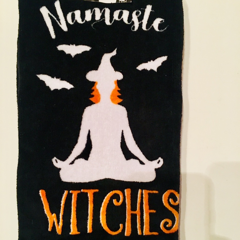 2 Halloween Namaste Witches Kitchen Towels Yoga